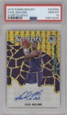 Karl Malone  from the 2019-20 Panini Mosaic  set featuring a Gold parallel graded by PSA and given an overall grade of 10.
