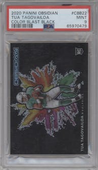 Tua Tagovailoa from the 2020 Panini Obsidian set graded by PSA and given an overall grade of 9.
