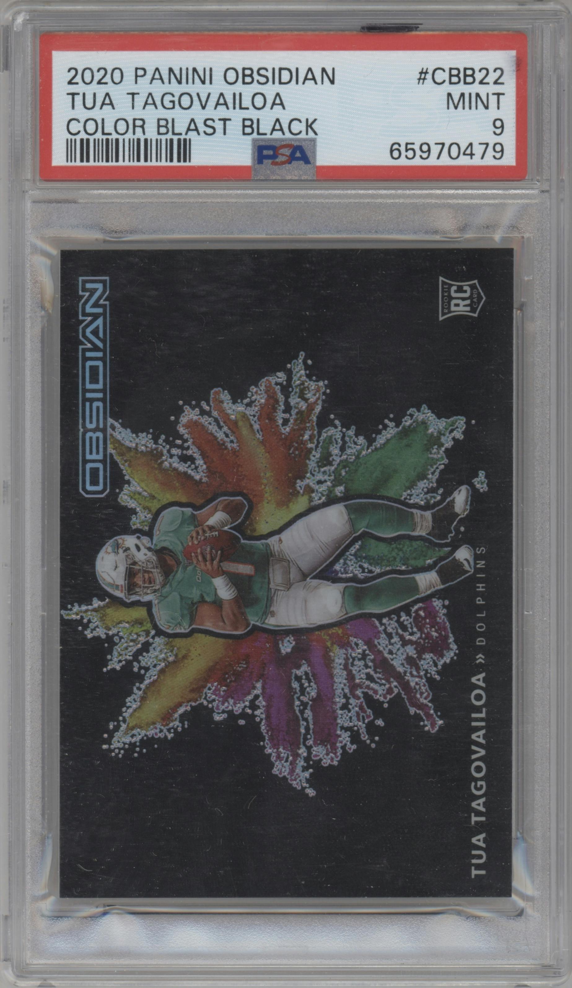 Tua Tagovailoa from the 2020 Panini Obsidian set graded by PSA and given an overall grade of 9.