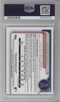Anthony Scull from the 2024 Bowman set featuring a HTA Gold Lava Refractor parallel graded by PSA and given an overall grade of 10.