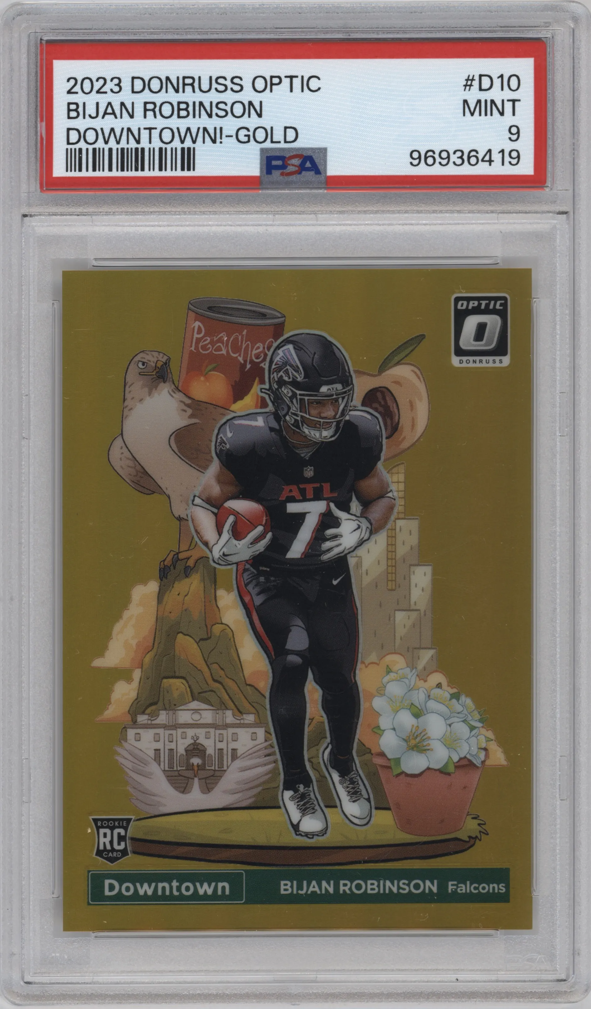 2023 Donruss Optic Downtown Bijan Robinson Gold #D-10 PSA 9