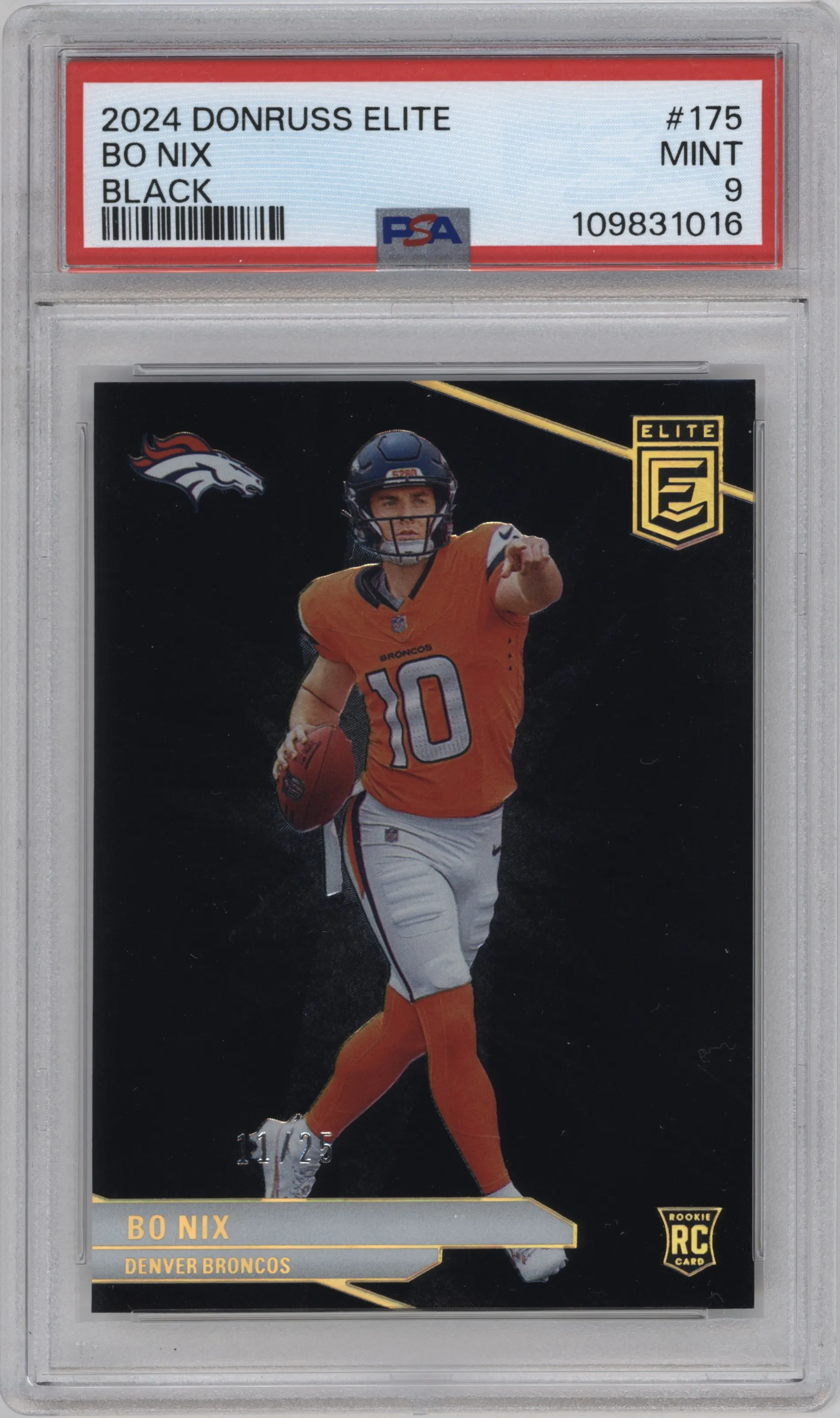 2024 Panini Donruss Elite Bo Nix Black #175 PSA 9