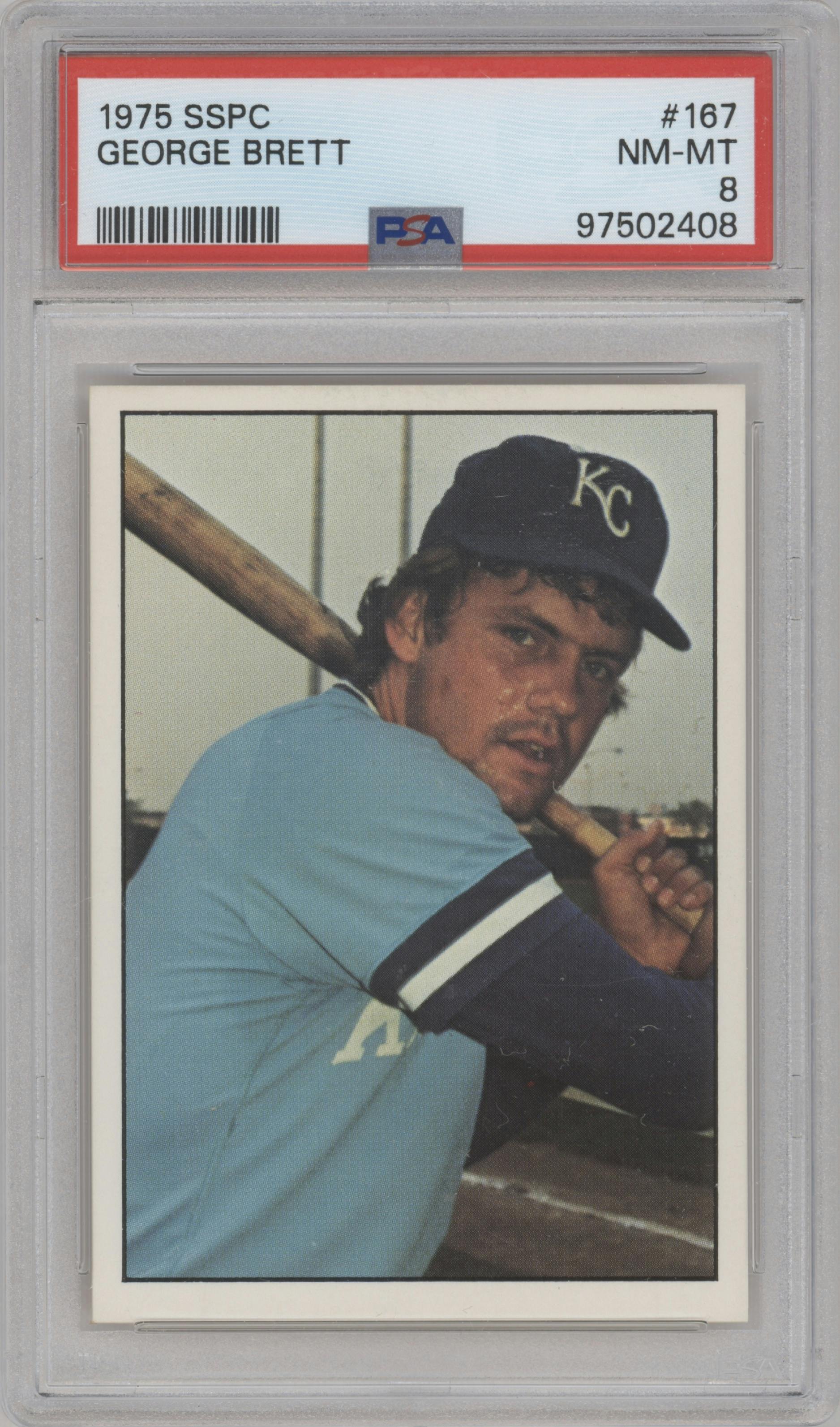 George Brett from the 1975 SSPC set graded by PSA and given an overall grade of 8.