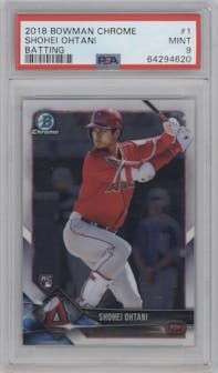 Shohei Ohtani from the 2018 Bowman Chrome set graded by PSA and given an overall grade of 9.