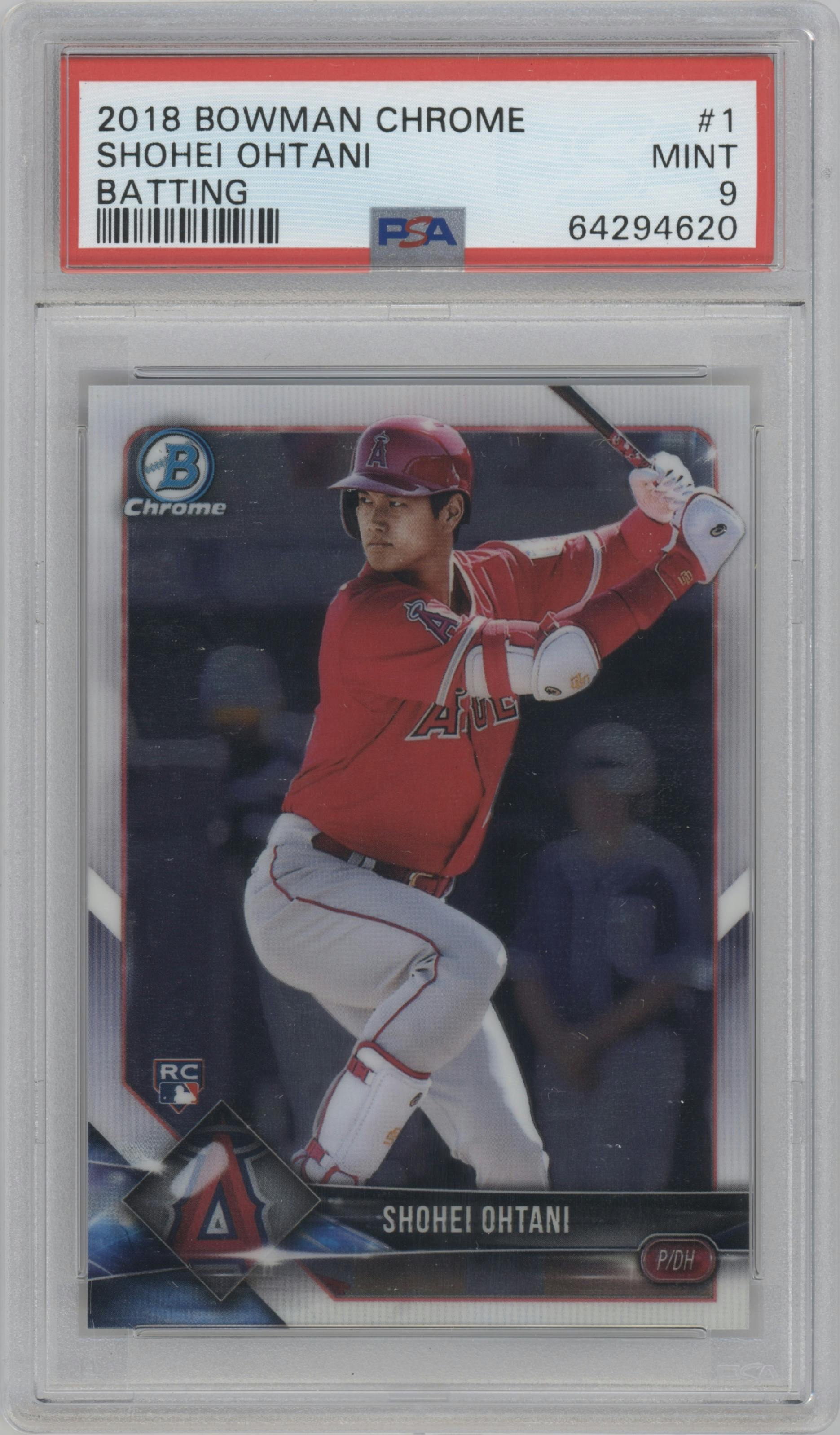 Shohei Ohtani from the 2018 Bowman Chrome set graded by PSA and given an overall grade of 9.