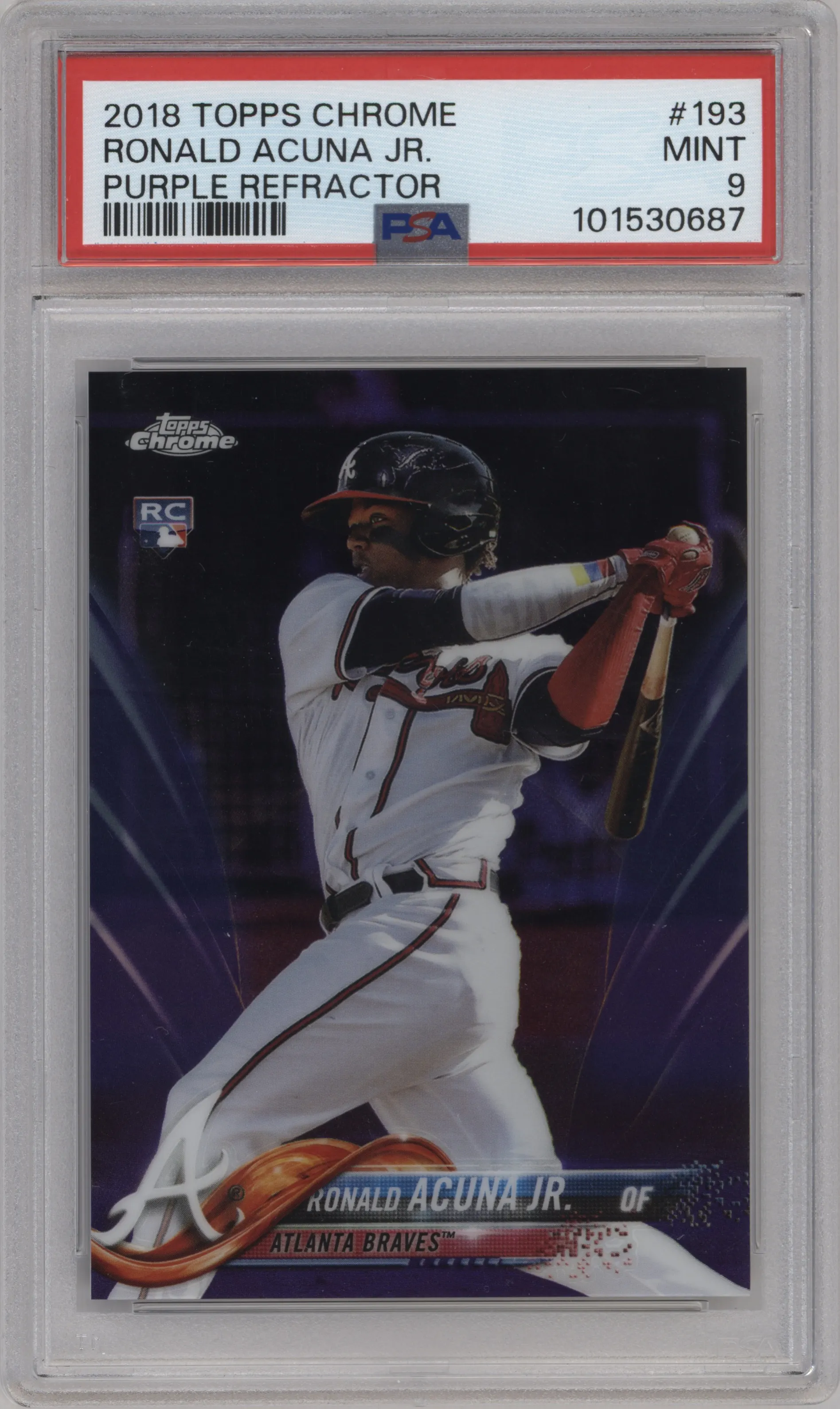 2018 Topps Chrome Ronald Acuna Jr. Purple Refractor #193 PSA 9