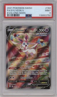 Sylveon V from the 2021 Pokemon SWSH set graded by PSA and given an overall grade of 9.