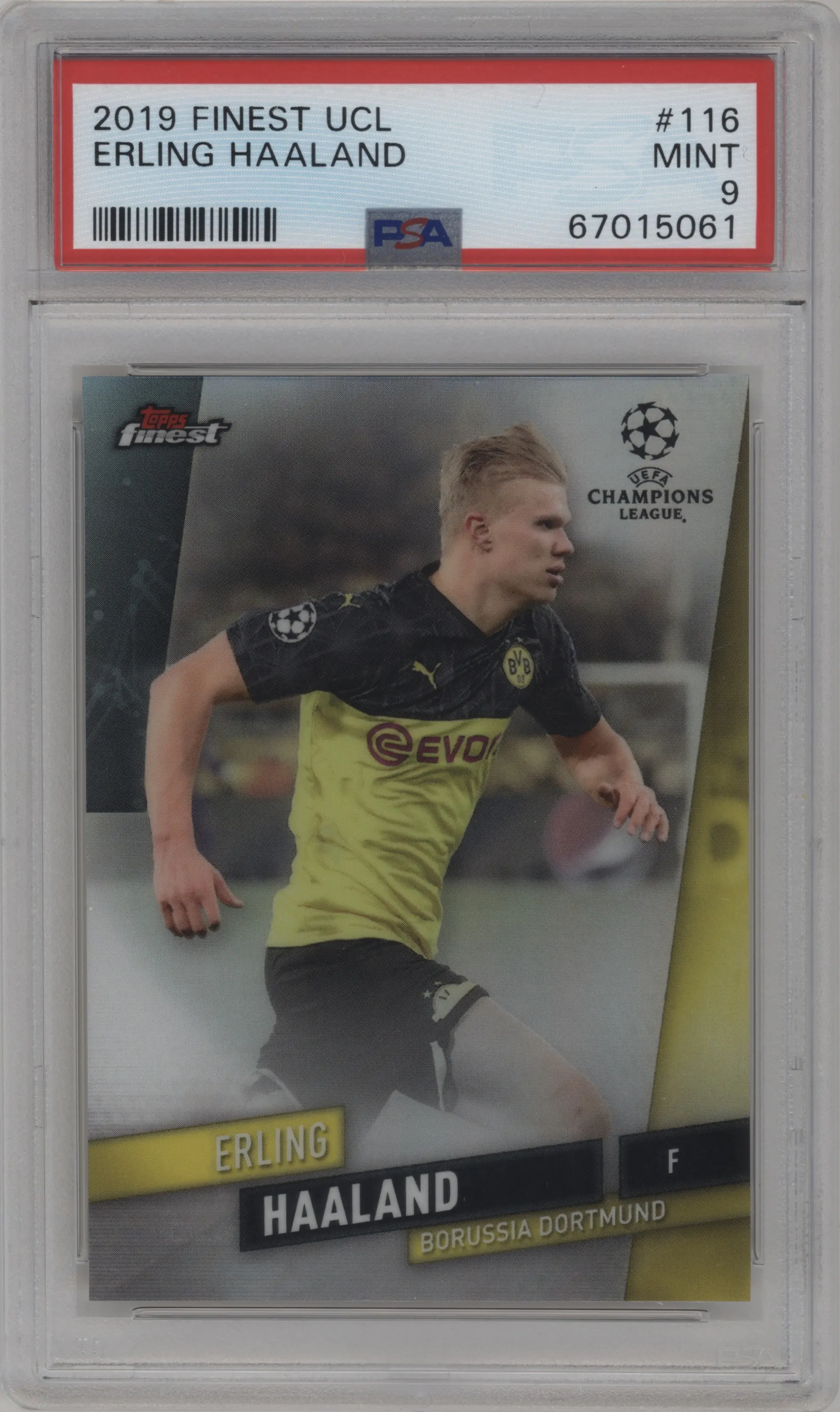 2019 Topps Finest UEFA Champions League SP Erling Haaland #116 PSA 9