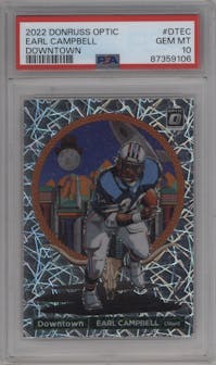 Earl Campbell from the 2022 Panini Donruss Optic set graded by PSA and given an overall grade of 10.