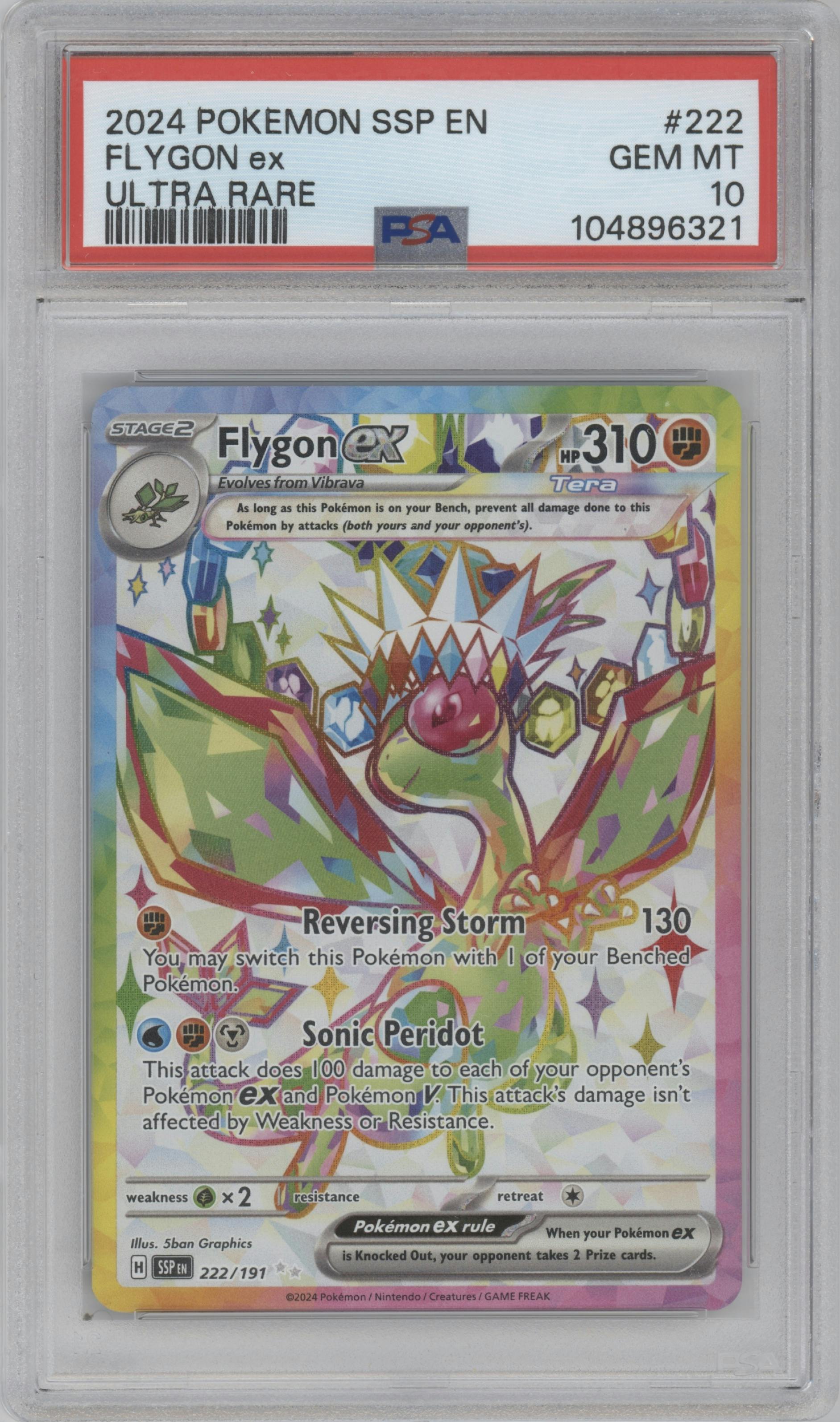 Flygon ex from the 2024 Pokemon SV set graded by PSA and given an overall grade of 10.
