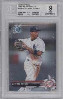 Gleyber Torres from the 2017 Bowman set graded by Beckett and given an overall grade of 9.