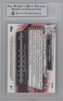 Gleyber Torres from the 2017 Bowman set graded by Beckett and given an overall grade of 9.