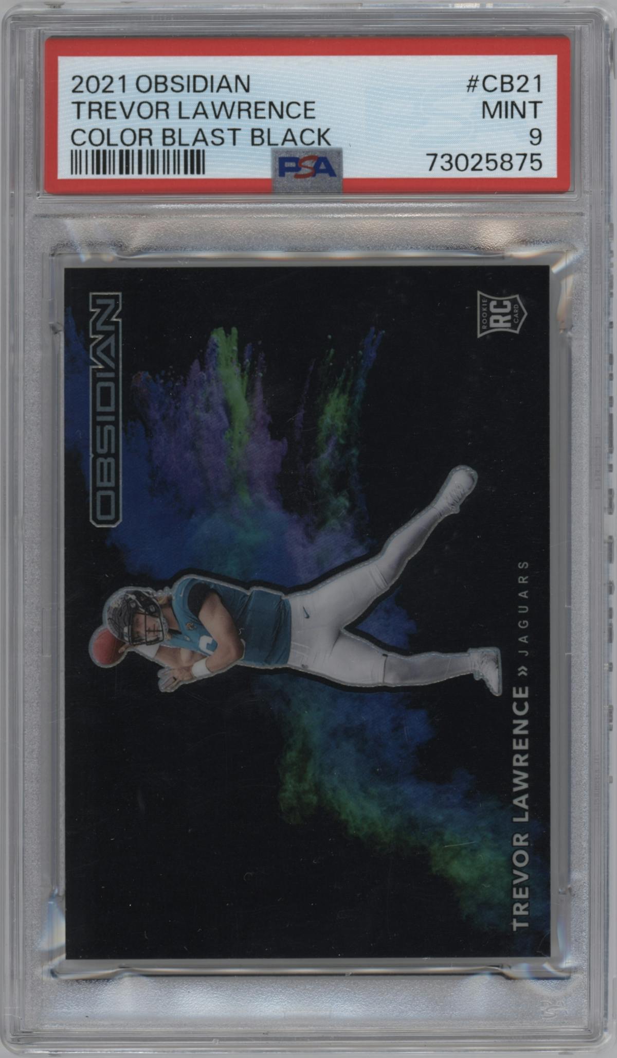 Trevor Lawrence from the 2021 Panini Obsidian set graded by PSA and given an overall grade of 9.