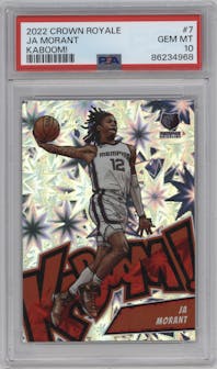 Ja Morant  from the 2022-23 Panini Crown Royale set graded by PSA and given an overall grade of 10.