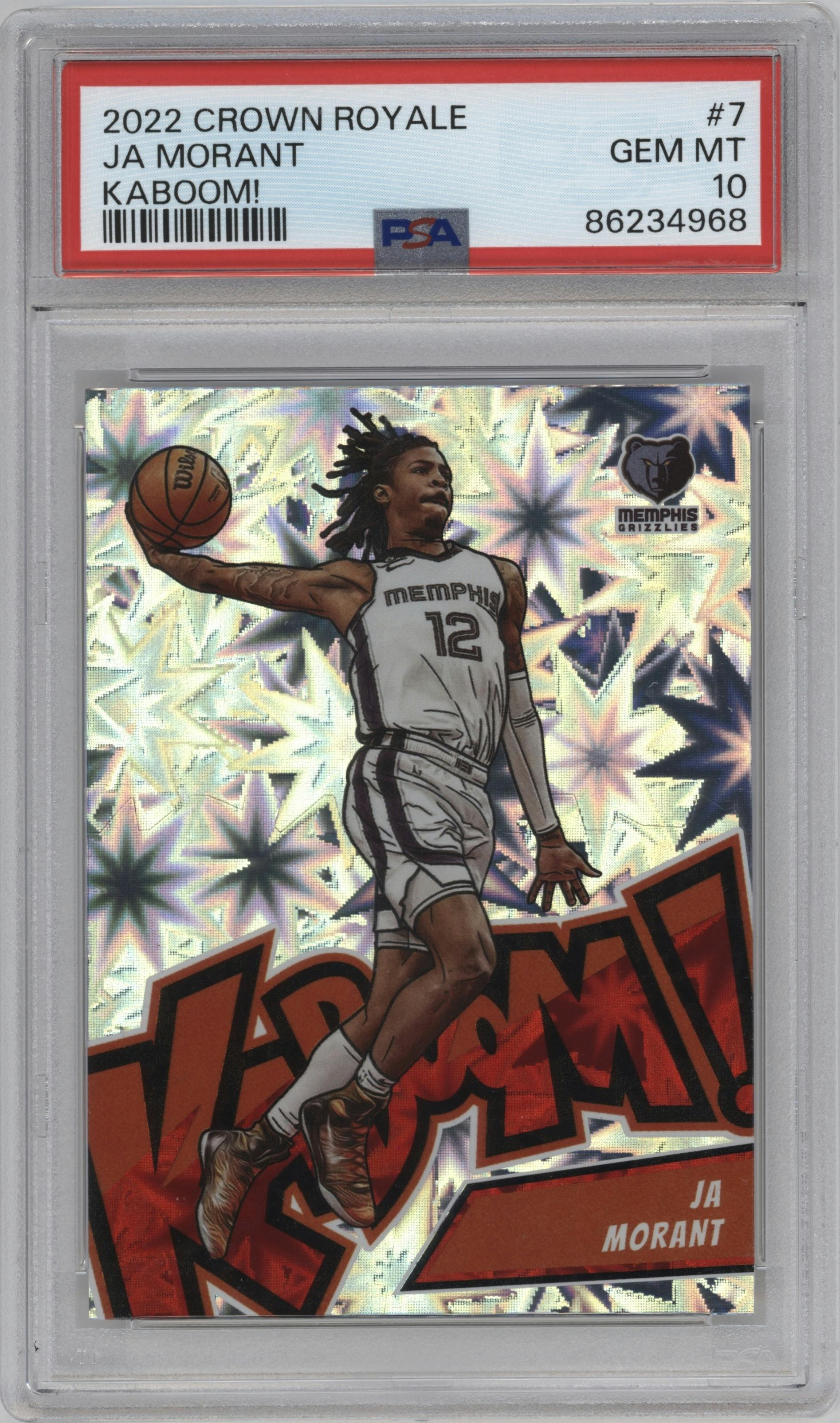 Ja Morant  from the 2022-23 Panini Crown Royale set graded by PSA and given an overall grade of 10.