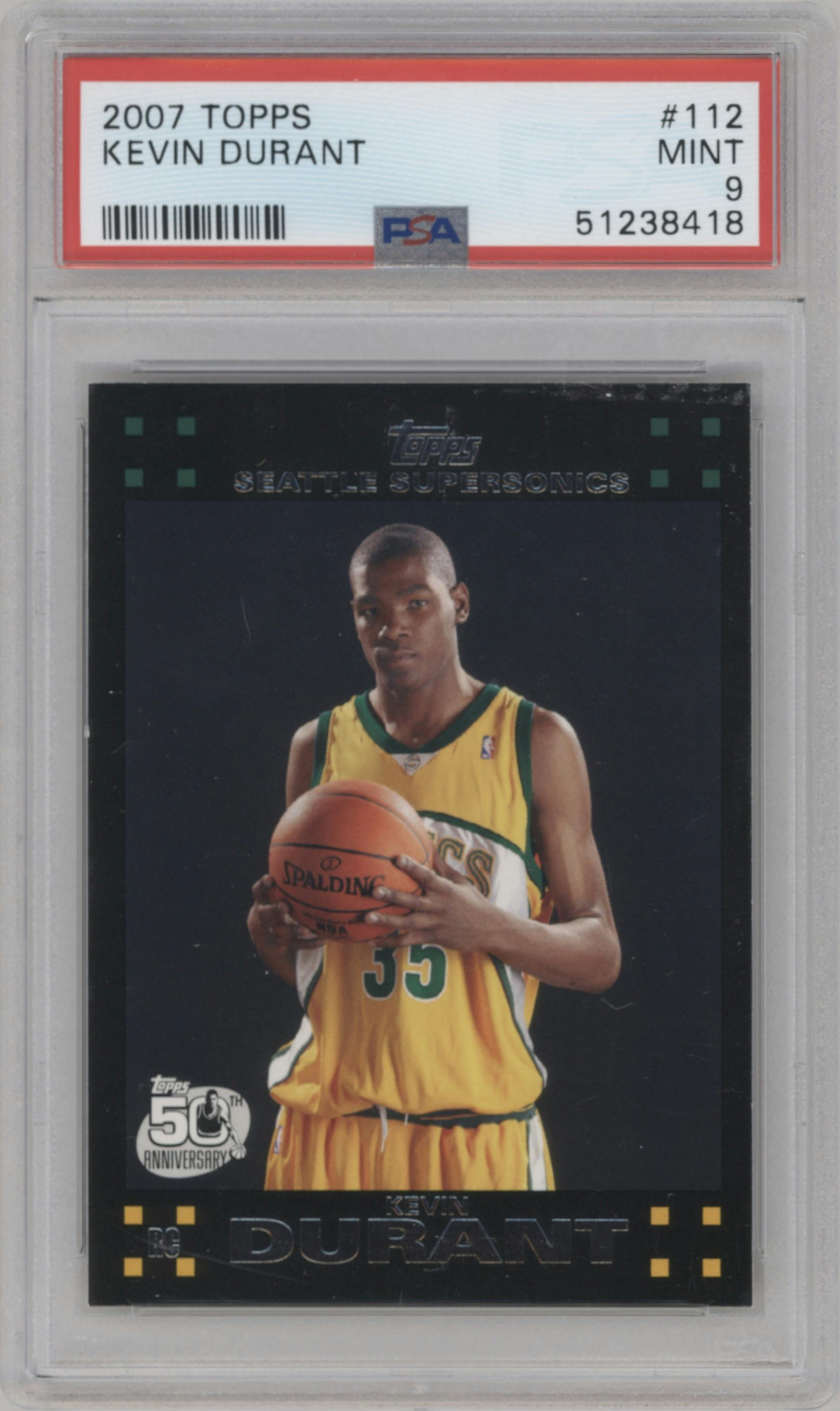 Kevin Durant from the 2007-08 Topps set graded by PSA and given an overall grade of 9.