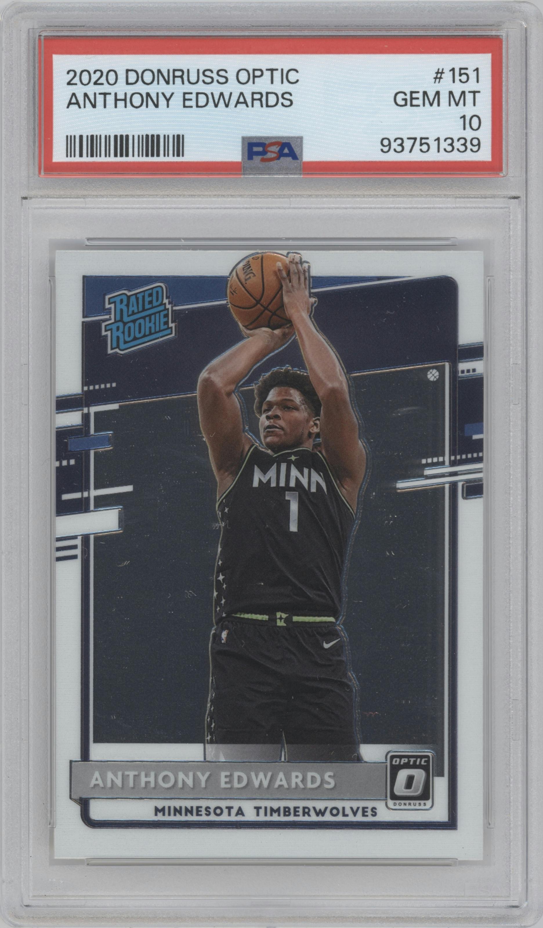Anthony Edwards from the 2020-21 Panini Donruss Optic set graded by PSA and given an overall grade of 10.