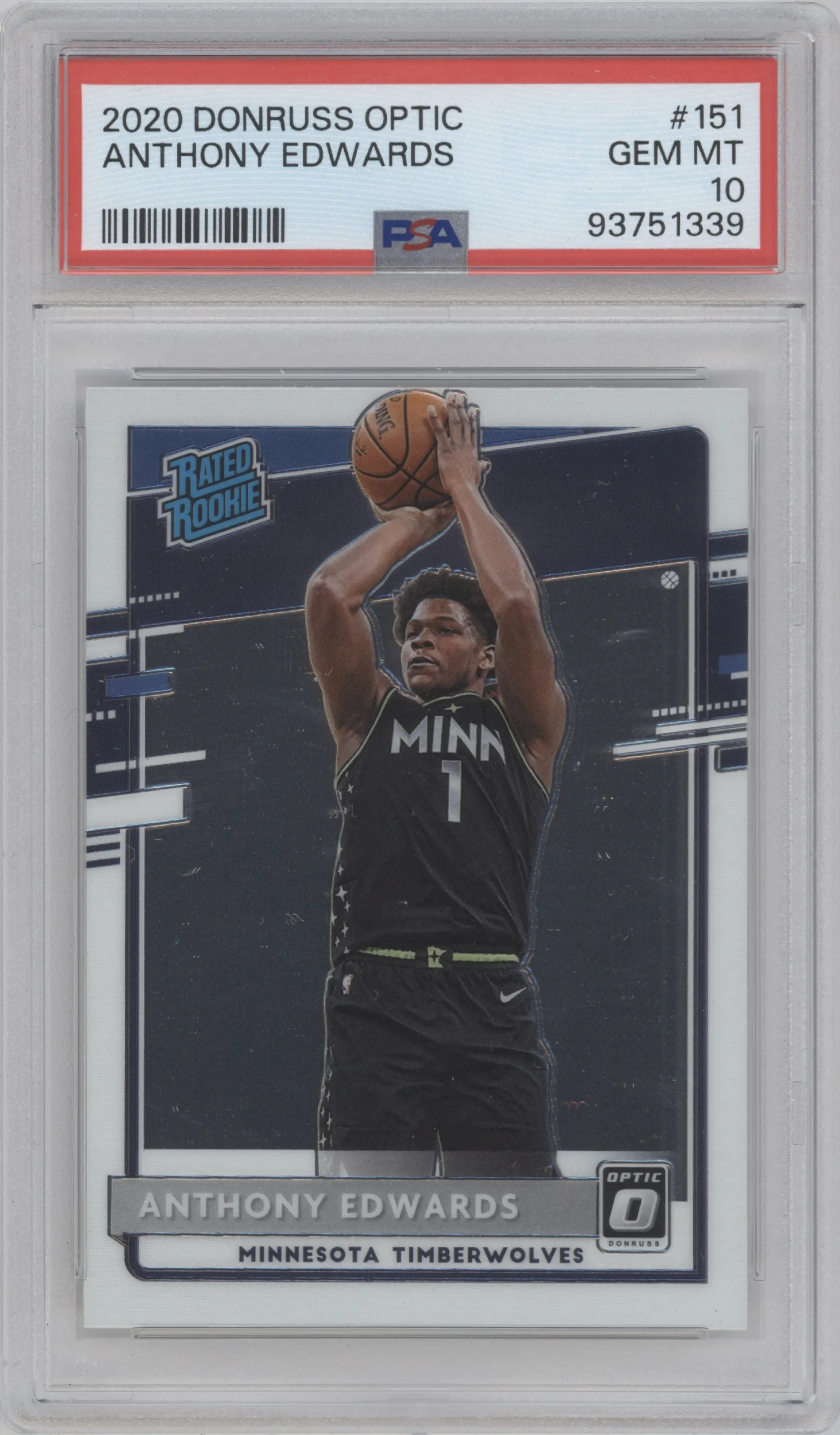 2020 Panini Donruss Optic Rated Rookie Anthony Edwards #151 PSA 10