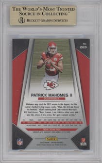 Patrick Mahomes II from the 2017 Panini Prizm set featuring a Pink Prizm parallel graded by Beckett and given an overall grade of 9.5.