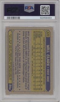 Will Clark from the 1987 Topps set graded by PSA and given an overall grade of 8.