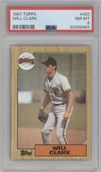 Will Clark from the 1987 Topps set graded by PSA and given an overall grade of 8.