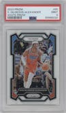 Shai Gilgeous-Alexander from the 2023-24 Panini Prizm set featuring a White Prizm parallel graded by PSA and given an overall grade of 9.