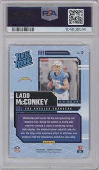 Ladd McConkey from the 2024 Donruss set graded by PSA and given an overall grade of 10.