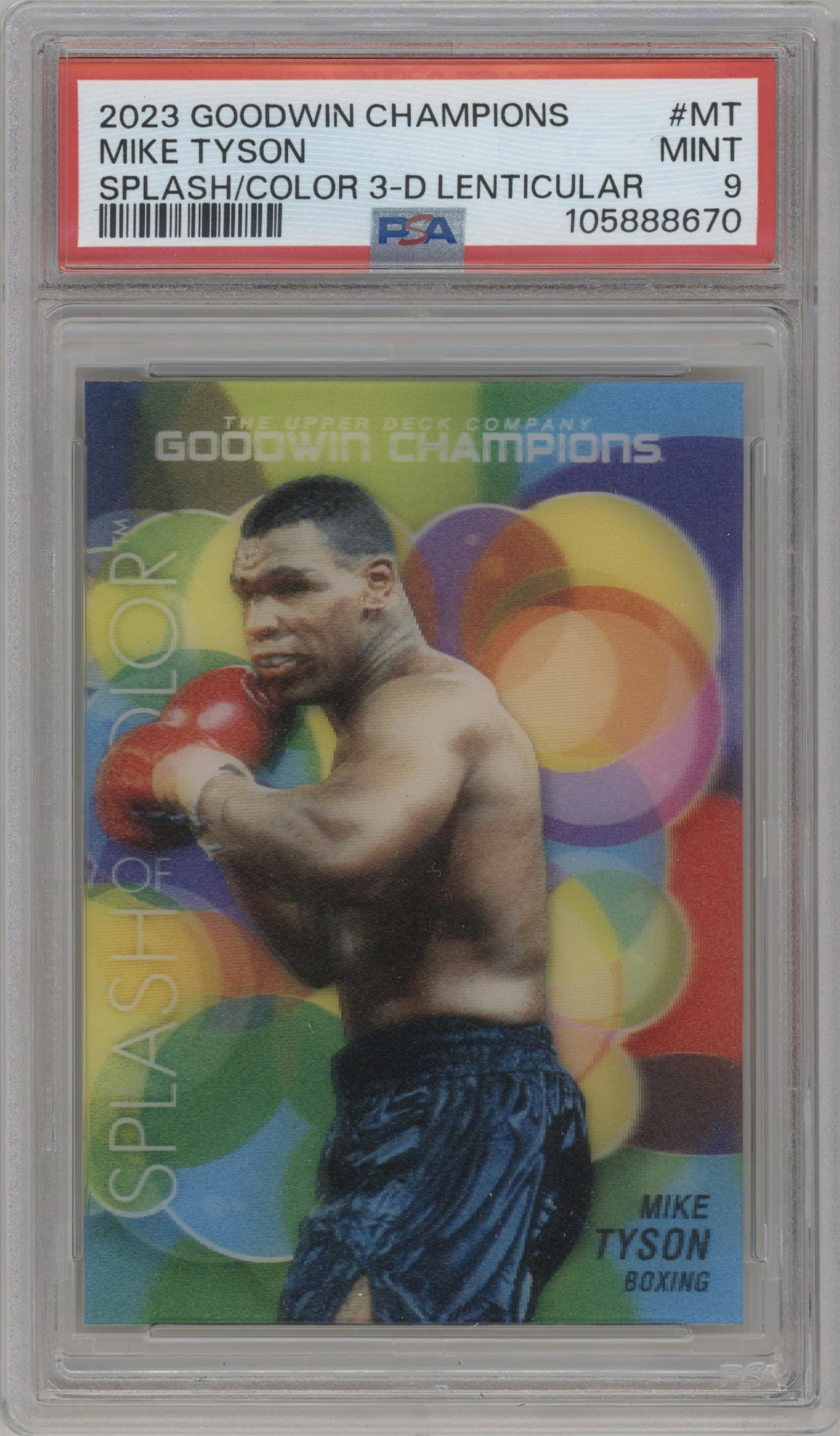 Mike Tyson from the 2023 Upper Deck Goodwin Champions set graded by PSA and given an overall grade of 9.