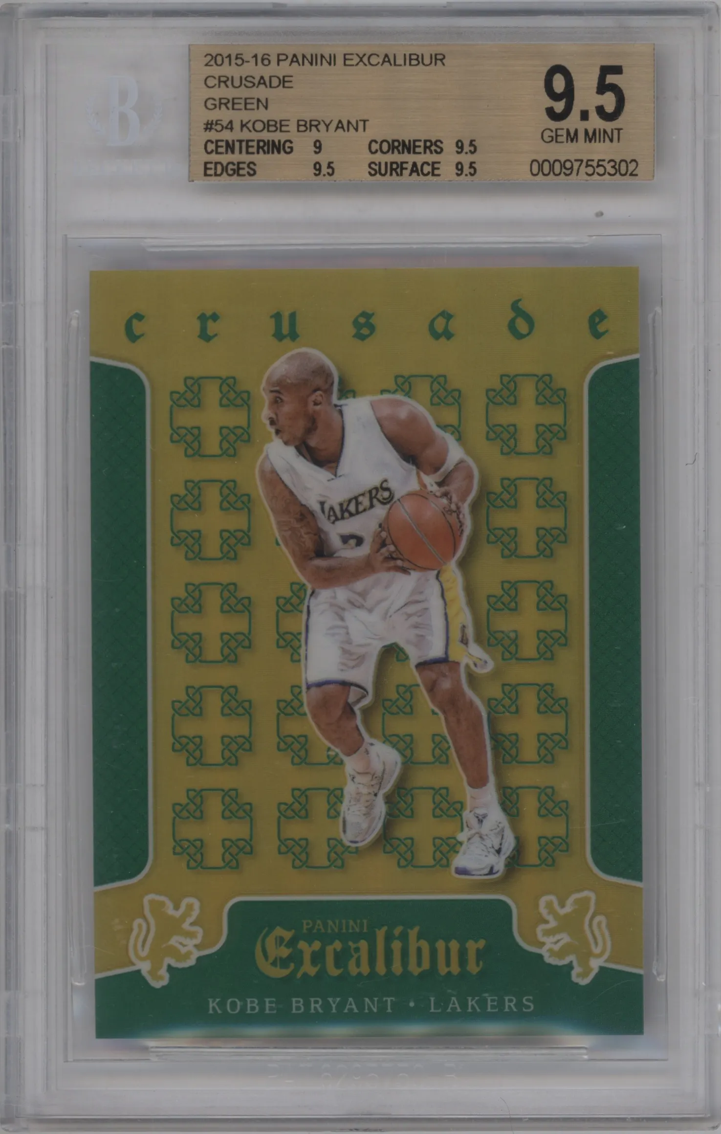 2015 Panini Excalibur Crusade Kobe Bryant Green #54 BGS 9.5
