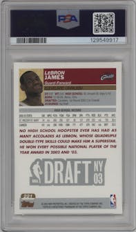 LeBron James from the 2003-04 Topps set graded by PSA and given an overall grade of 9.