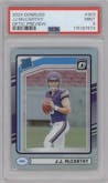 J.J. McCarthy from the 2024 Donruss set graded by PSA and given an overall grade of 9.