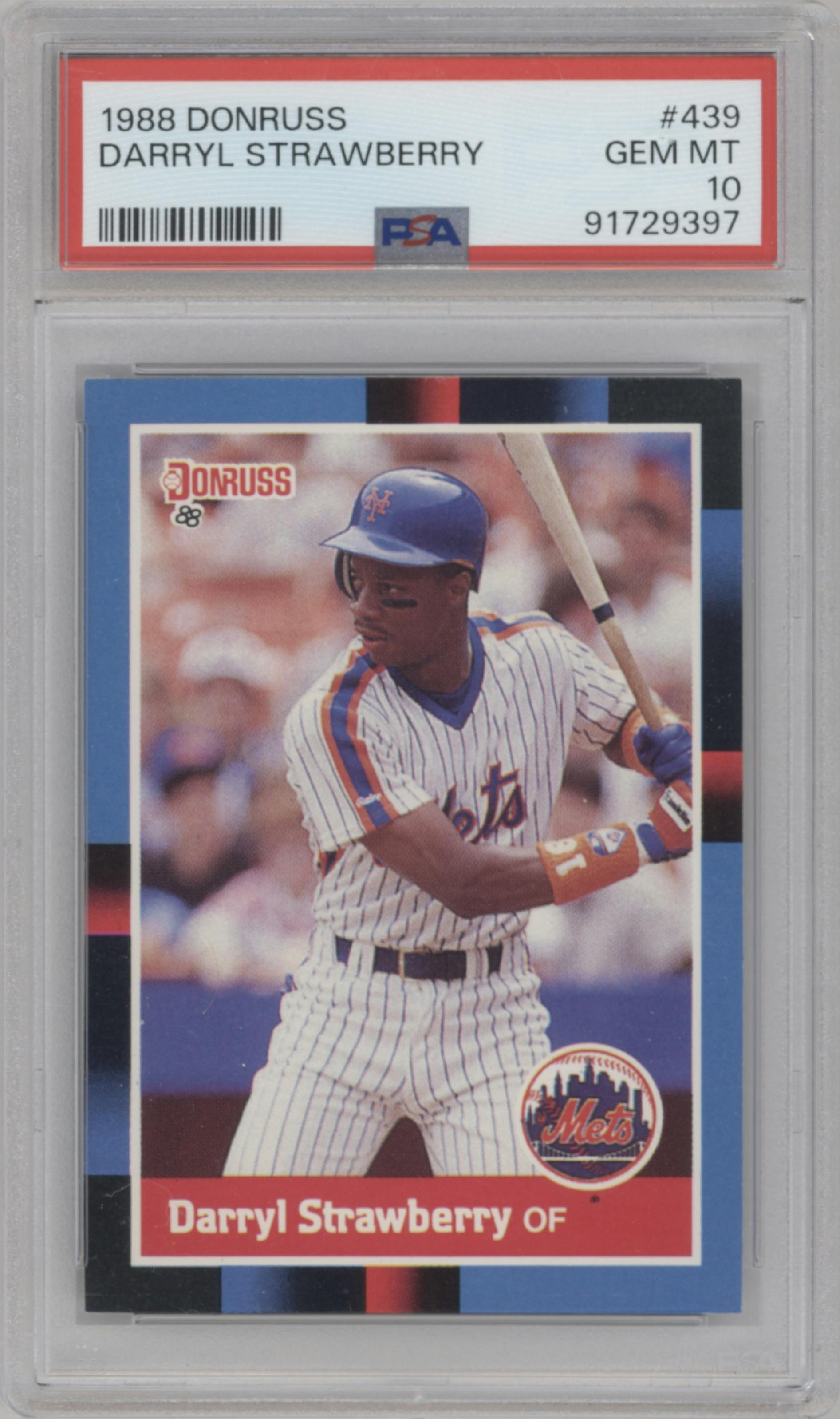 Darryl Strawberry from the 1988 Donruss set graded by PSA and given an overall grade of 10.