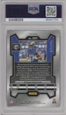 Puka Nacua from the 2023 Panini Prizm set featuring a Purple Ice parallel graded by PSA and given an overall grade of 9.