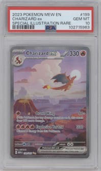 Charizard ex from the 2023 Pokemon SV set graded by PSA and given an overall grade of 10.