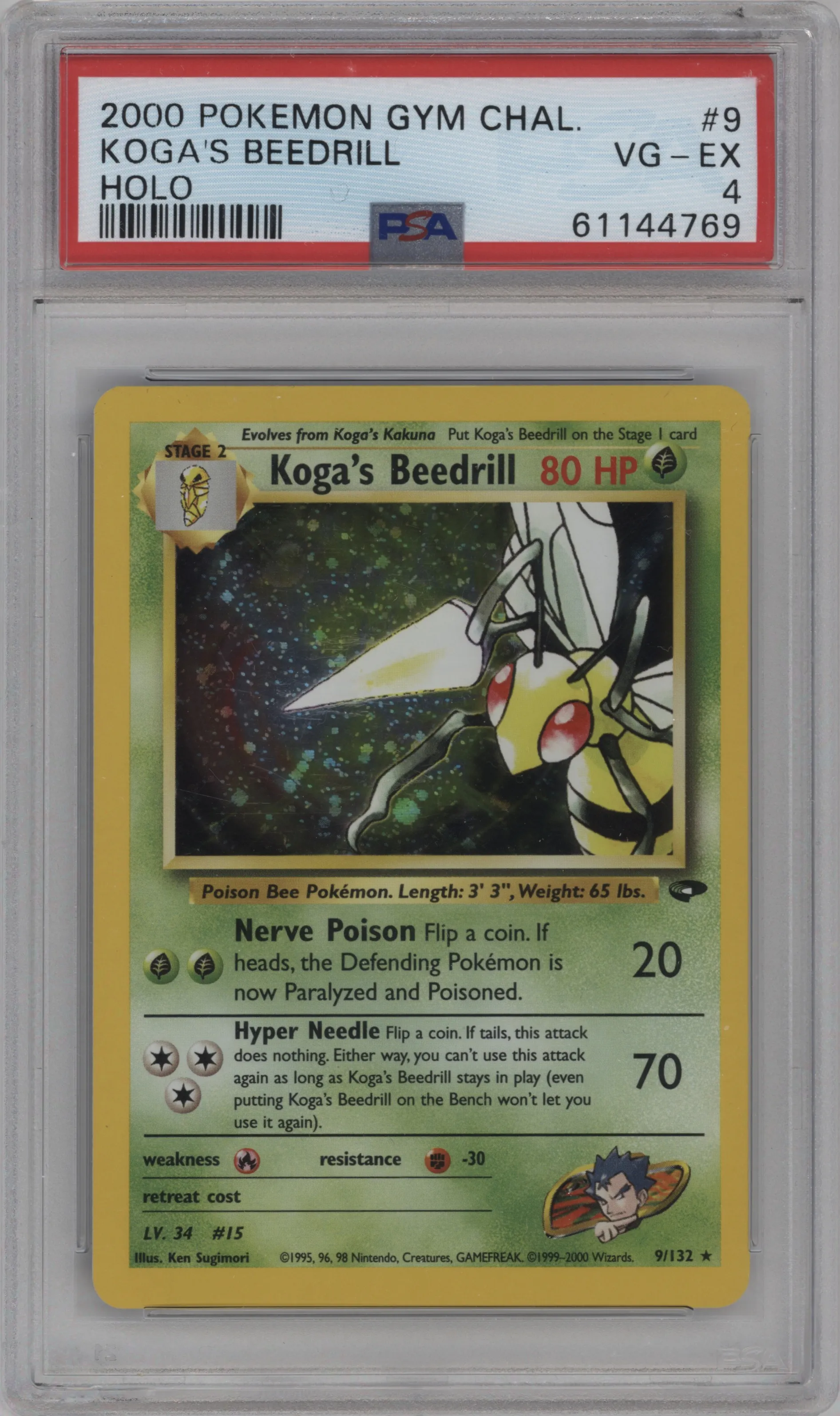 2000 Pokemon GH Gym Challenge Koga's Beedrill #9 PSA 4