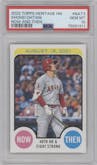 Shohei Ohtani from the 2022 Topps Heritage High Number set graded by PSA and given an overall grade of 10.