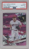 Mike Trout from the 2017 Topps Chrome set featuring a Pink Refractor parallel graded by PSA and given an overall grade of 10.