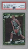 Jayson Tatum from the 2017-18 Panini Prestige set featuring a Bright Green parallel graded by PSA and given an overall grade of 10.