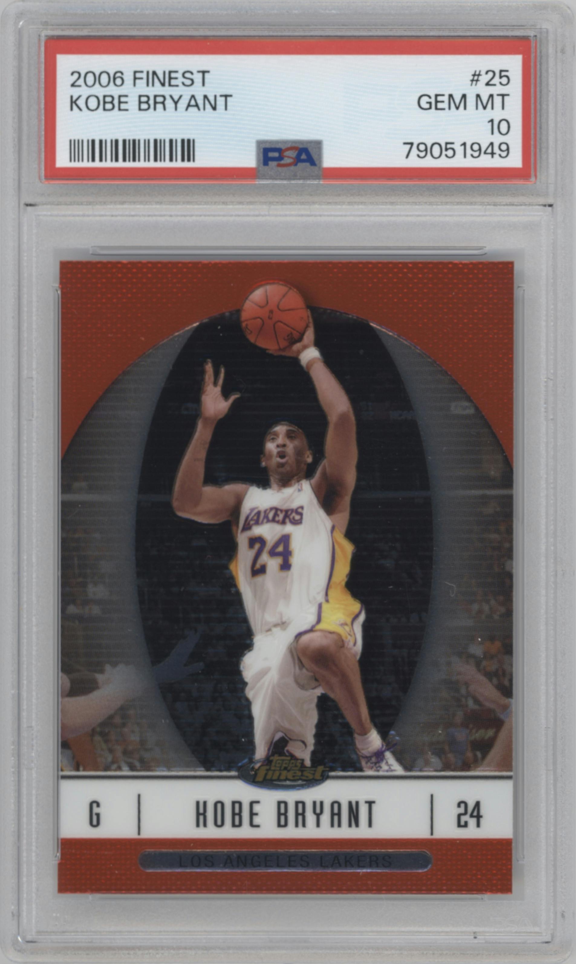 Kobe Bryant from the 2006-07 Topps Finest set graded by PSA and given an overall grade of 10.