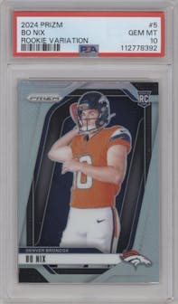 Bo Nix from the 2024 Panini Prizm set graded by PSA and given an overall grade of 10.