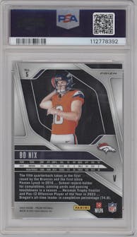 Bo Nix from the 2024 Panini Prizm set graded by PSA and given an overall grade of 10.