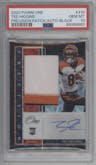Tee Higgins from the 2020 Panini One set featuring a Black parallel graded by PSA and given an overall grade of 10.