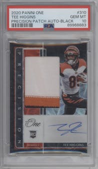 Tee Higgins from the 2020 Panini One set featuring a Black parallel graded by PSA and given an overall grade of 10.