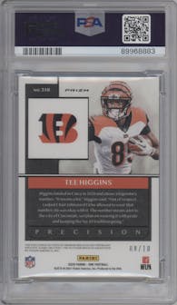 Tee Higgins from the 2020 Panini One set featuring a Black parallel graded by PSA and given an overall grade of 10.