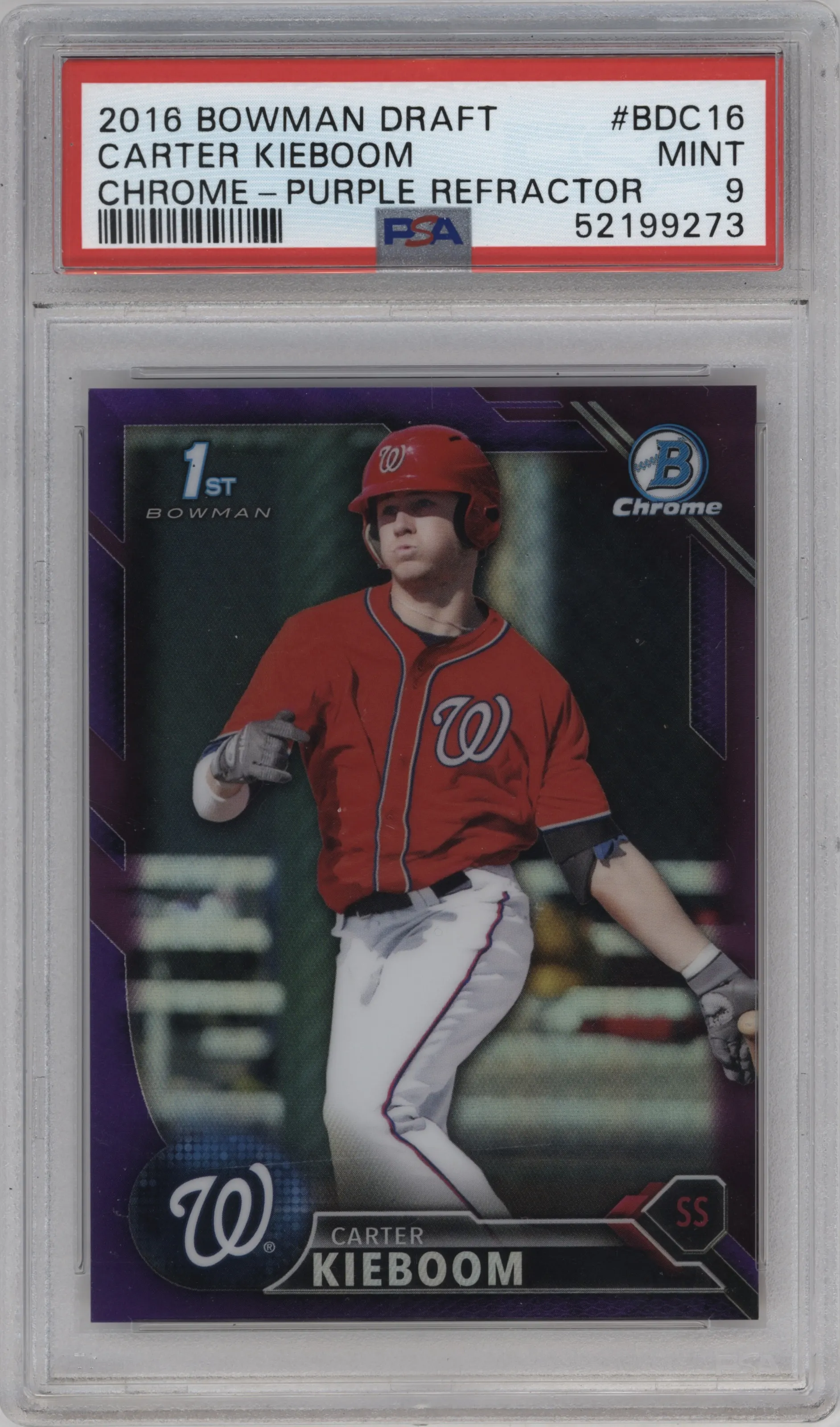 2016 Bowman Draft Chrome Carter Kieboom Purple Refractor #BDC-16 PSA 9