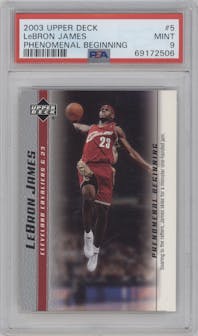 LeBron James from the 2003-04 Upper Deck LeBron James  set graded by PSA and given an overall grade of 9.