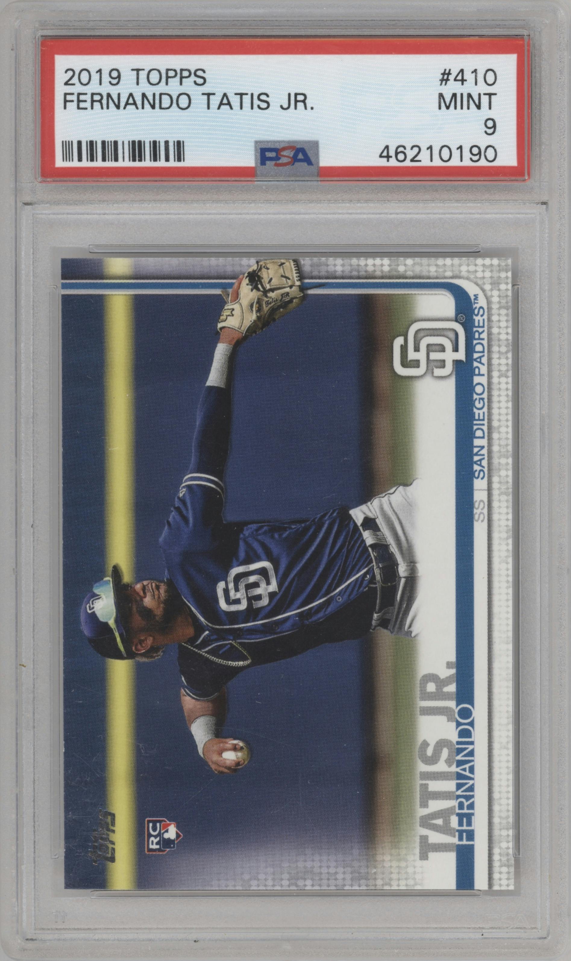 Fernando Tatis Jr. from the 2019 Topps Series 2 set graded by PSA and given an overall grade of 9.