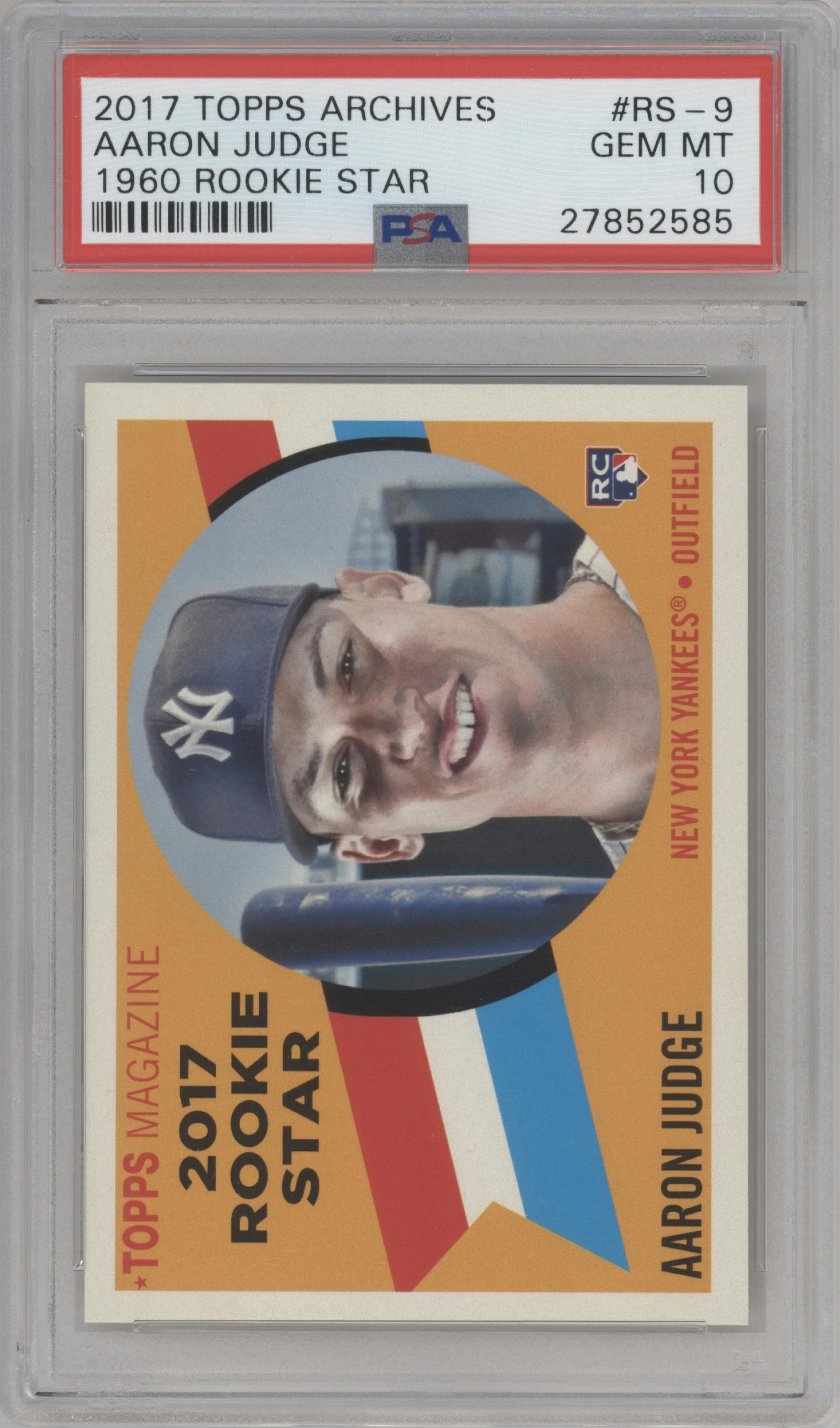 Aaron Judge from the 2017 Topps Archives set graded by PSA and given an overall grade of 10.