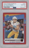 Justin Herbert from the 2020 Panini Donruss set featuring a Press Proof Red  parallel graded by PSA and given an overall grade of 10.