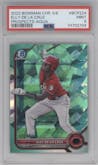 Elly De La Cruz from the 2022 Bowman Chrome Sapphire Edition set featuring a Aqua parallel graded by PSA and given an overall grade of 9.